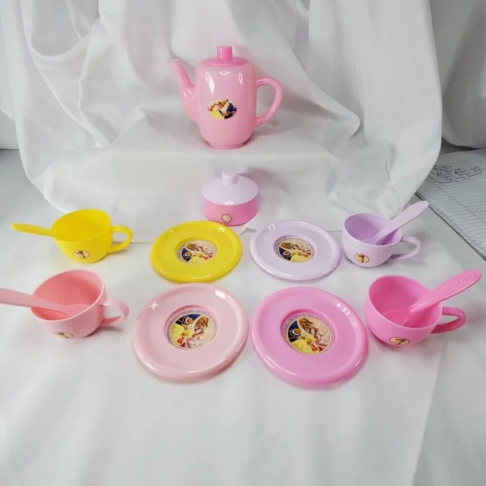 Disney Princess Belle & Beast Childs Play Tea Set Cups Saucers Teapot Spoons - Picture 8 of 12